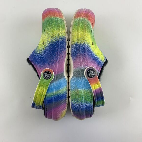 Crocs Faux Fur Lined Clog Spray Multicolored Tie Dye 208081 Slip On Kid Junior 3 - Picture 10 of 12